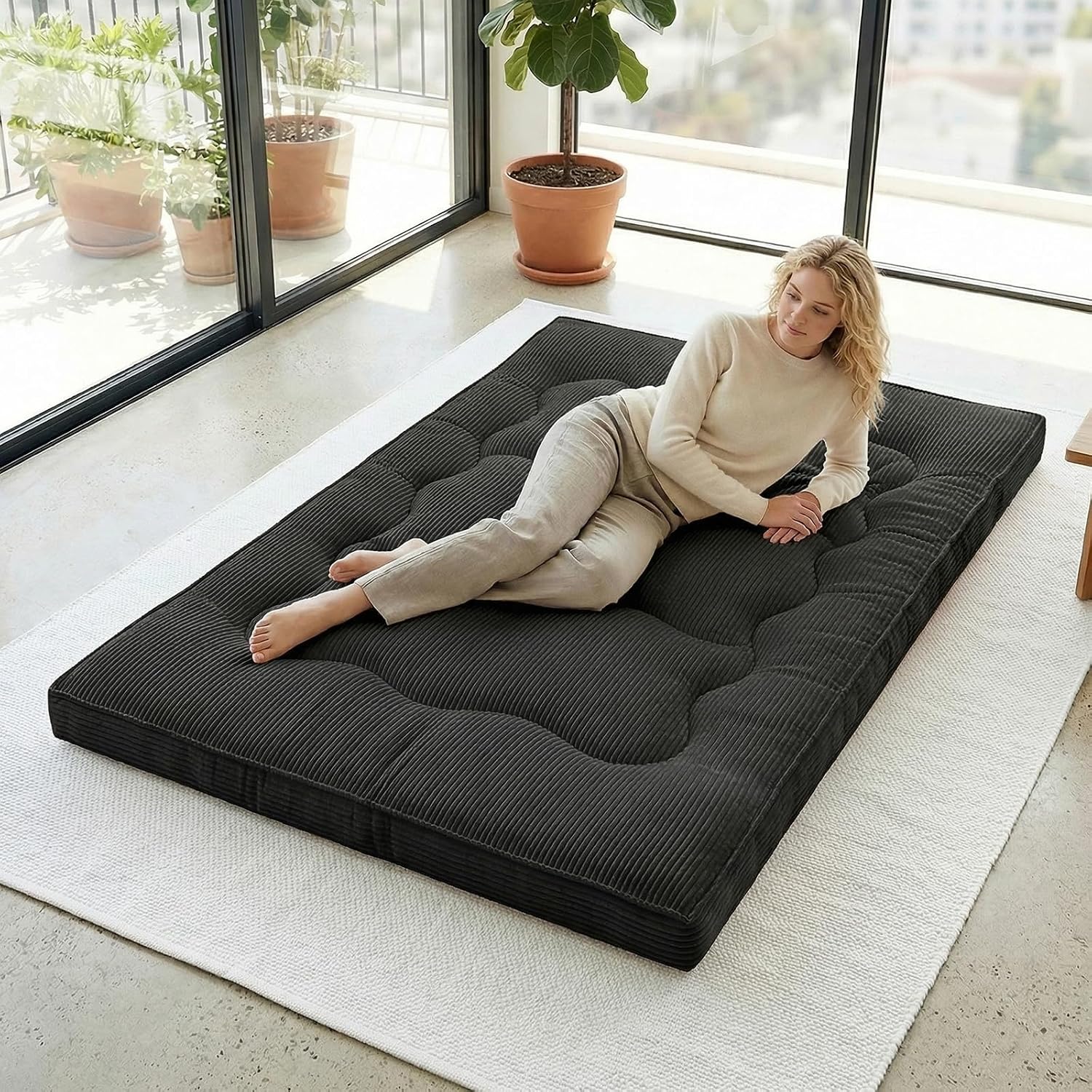cidludto Japanese Futon Mattress Full Size Foldable, 4" Floor Mattress Futons Sofa Couch Bed for Adults, Thicker Tatami Mat Sleeping Pad, Floor Futons Cushions, Black