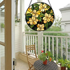 Stained Glass Window Hanging - Yellow Flower Green Leaf Suncatcher for Doors Garden Patio Fall Decor Sun Catchers Christmas Mother's Day Birthday Gifts for Women Men Mom Nana Friend 6.3 in