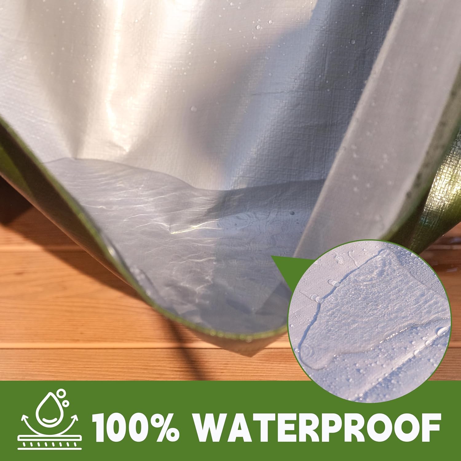 Green/Silver Heavy Duty Waterproof Tarp 12x12FT, 12mil Thick，Multifunctional tarp Whit Tear&Fade Resistant,UV Resistant,with Grommets and Reinforced Edges.
