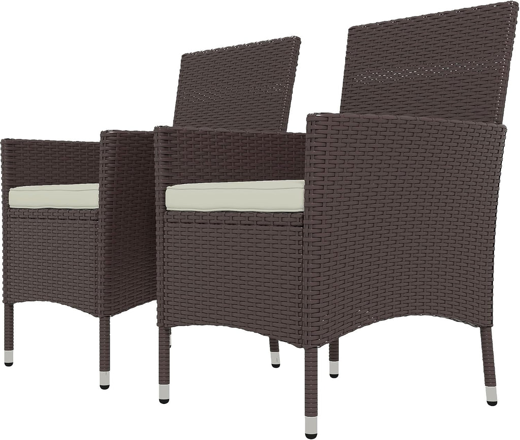 Rattan Dining Chairs, 2 PCS Patio Wicker Chairs Set with Cushions and Anti-Slip Feet, Stackable Outdoor Seating for Backyard Garden Lawn Deck, Dark Coffee
