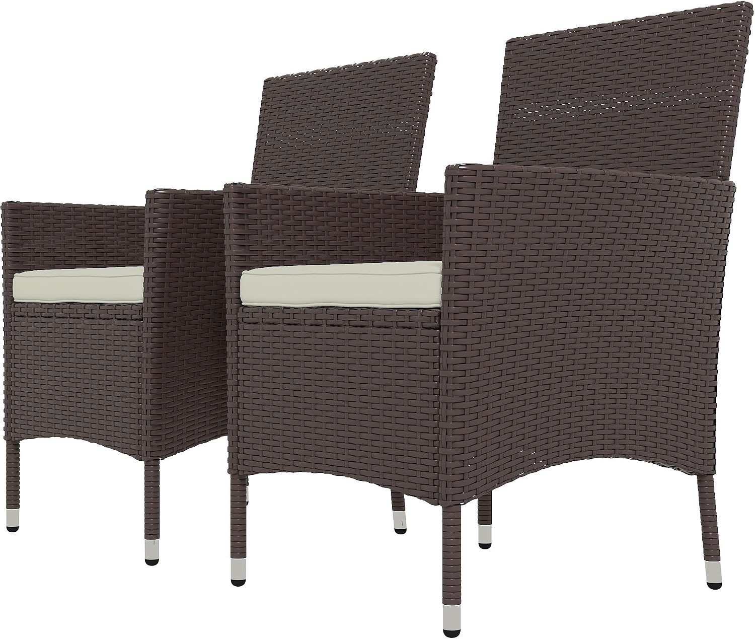 Rattan Dining Chairs, 2 PCS Patio Wicker Chairs Set with Cushions and Anti-Slip Feet, Stackable Outdoor Seating for Backyard Garden Lawn Deck, Dark Coffee
