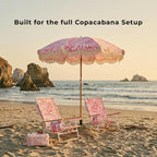 5-Position Low Beach Chair, Portable Lightweight Folding Beach Chair with Wooden Armrests, Storage Pouch & Carry Strap, Coastal Beach Print – Reef Crimson