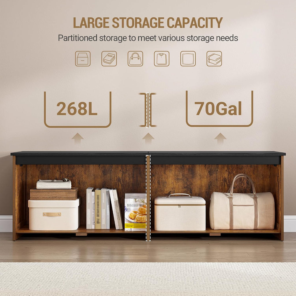 Hzuaneri 59" Farmhouse Storage Chest and Bench | 70 Gal | 330lb Seat | Soft-Close Hinges | Rustic Brown | Shoe and Blanket Storage for Bedroom, Living Room, Entryway | Easy Assembly | SB15001X