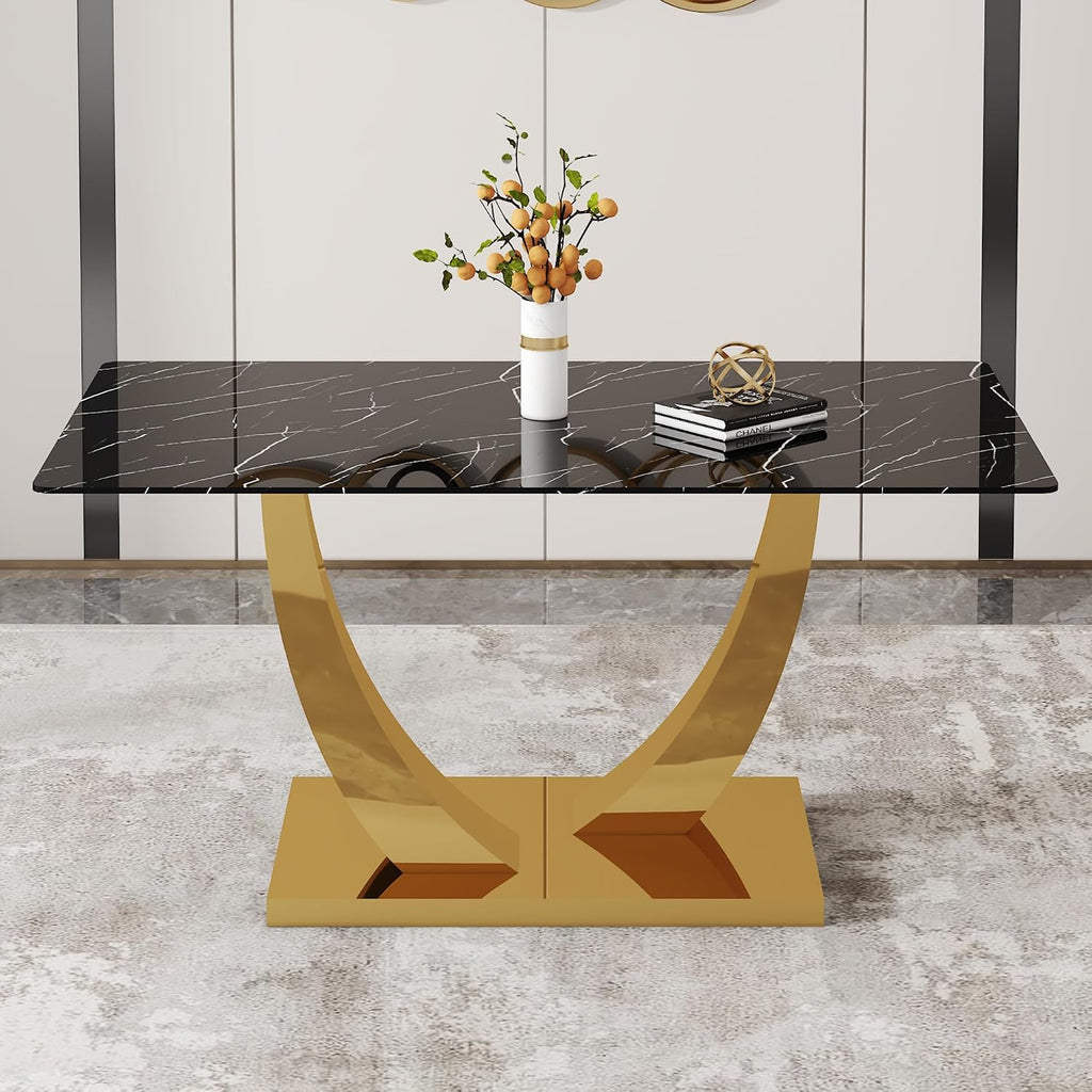 Modern Dining Table for 4/6, 63 Inch Faux Marble Dinner Table, Rectangular Kitchen Table, Easy Assembly Kitchen and Dining Room Table with Durable Frame, Scratch and Heat Resistant