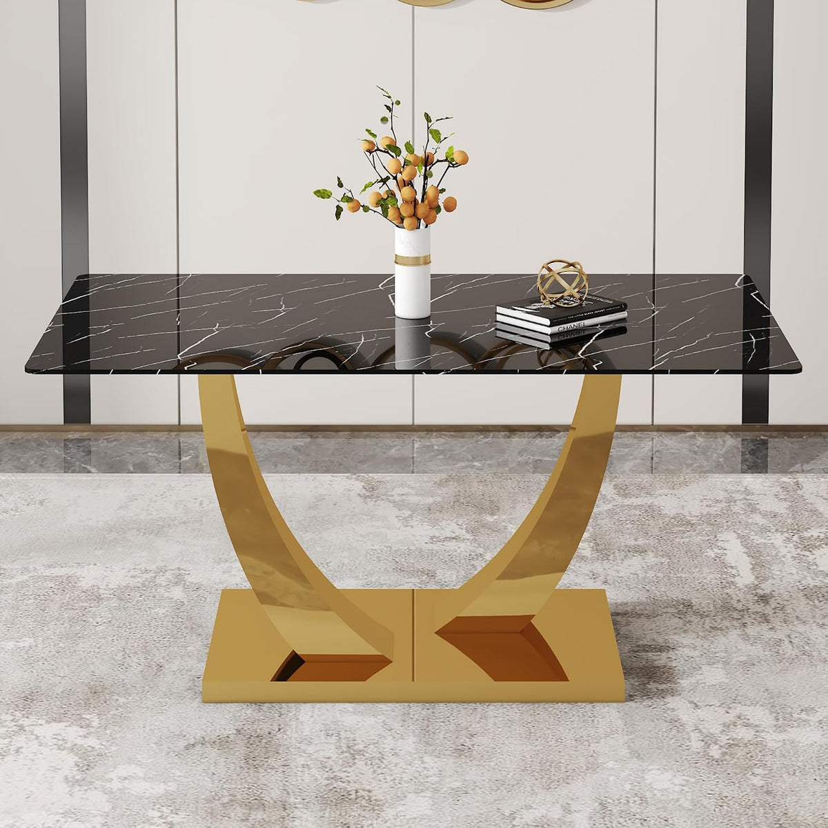Modern Dining Table for 4/6, 63 Inch Faux Marble Dinner Table, Rectangular Kitchen Table, Easy Assembly Kitchen and Dining Room Table with Durable Frame, Scratch and Heat Resistant