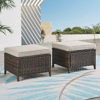 Rilyson Luxury Outdoor Wicker Patio Ottomans Set of 2, 250 lbs Capacity Rattan Large Ottomans for Patio Footrest Set 22.8in*22.8in*14in with 3.5in Thick Cushion (Brown/Beige)