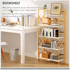 4NM 5 Tiers No Assembly Book Shelves, 51.2" H Folding Bookshelf Bookcase Open Industrial Foldable Shelves for Bedroom, Living Room, Home Office - White Gold