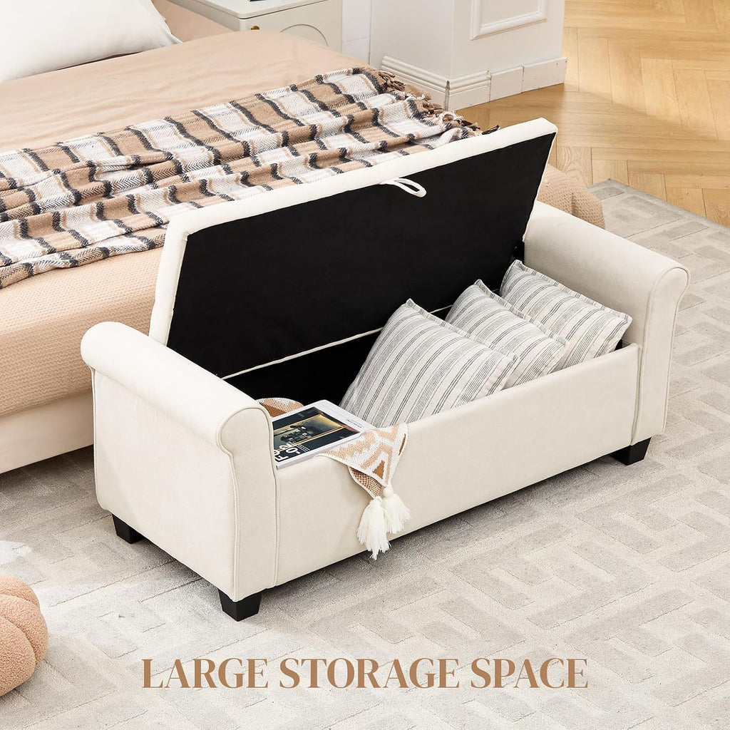 49" End of Bed Storage Bench for Bedroom, Upholstered Storage Ottoman | Easy Assembly with Instructions, Pet Friendly, Polyester Fabric Ottoman Bench for Bedroom, Living Room, Window, Entryway