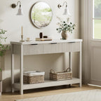 Lulive Fluted Console Table, 51 Inch Entryway Table with 3 Drawers | Scandi farmhouse look with quiet full-extension slides, open lower shelf, profile for hallway, entry, foyer or behind sofa.