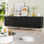 Scurrty Large Sideboard, Black Storage Buffet with 6 Doors, Adjustable Shelf & Golden Legs - Accent Cabinet for Living Room & Kitchen