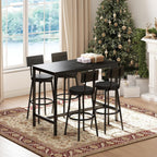 Zevemomo 5-Piece Dining Table Set, Bar Table Set for 4, Kitchen Table and Chairs, Counter Height High Top Table with 4 PU Upholstered Stools, Space-Saving Pub Table Sets for Small Space, Black