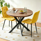 Homedot Small Dining Table Set for 2,37-in Round Kitchen Table Chairs Set Space Saving, Rustic Brown Breakfast Nook Dinner Table with Yellow Dining Room Side Chairs Upholstered for Dining Hall