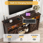 Vinctik 6&Fox 57In Wooden Farmhouse Entertainment Center for 60/65 inch TV,Double Layer Storage Farmhouse TV Stand,Double-Row Sockets with Wood Sliding Barn Door TV Stand(Double Layer Rustic Brown)
