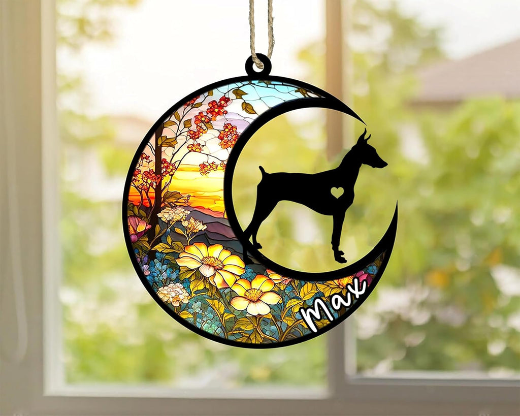 Personalized Dog Memorial, Custom Name Doberman Pinscher Cropped Ears Dog Christmas Ornament, Custom Breeds, Pet Loss Light Catcher, Gifts for Lovers Loss of Pet Sympathy on Mothers Day Christmas