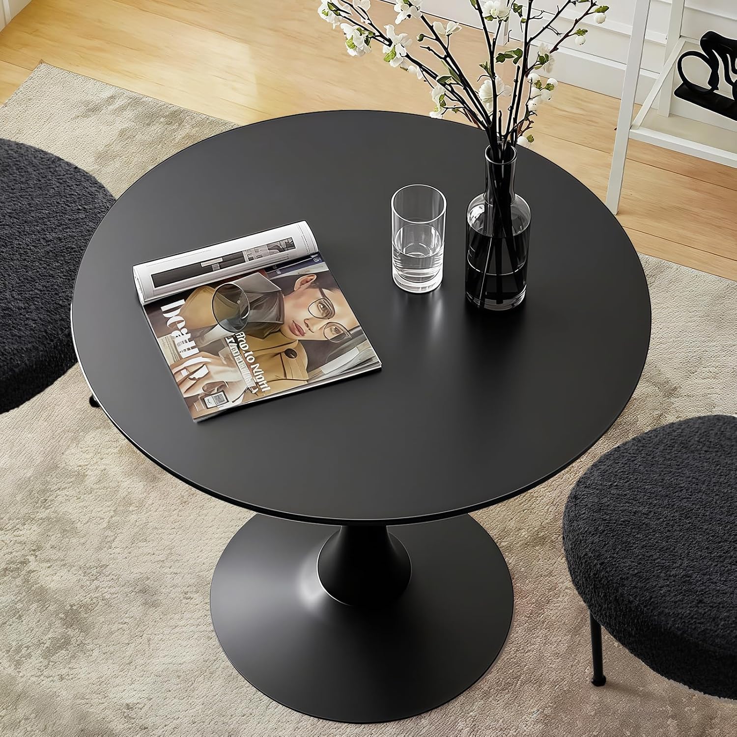 SoarFlash Black Round Dining Table, 24" Tulip Table 2 People Kitchen Dining Table for Living Room