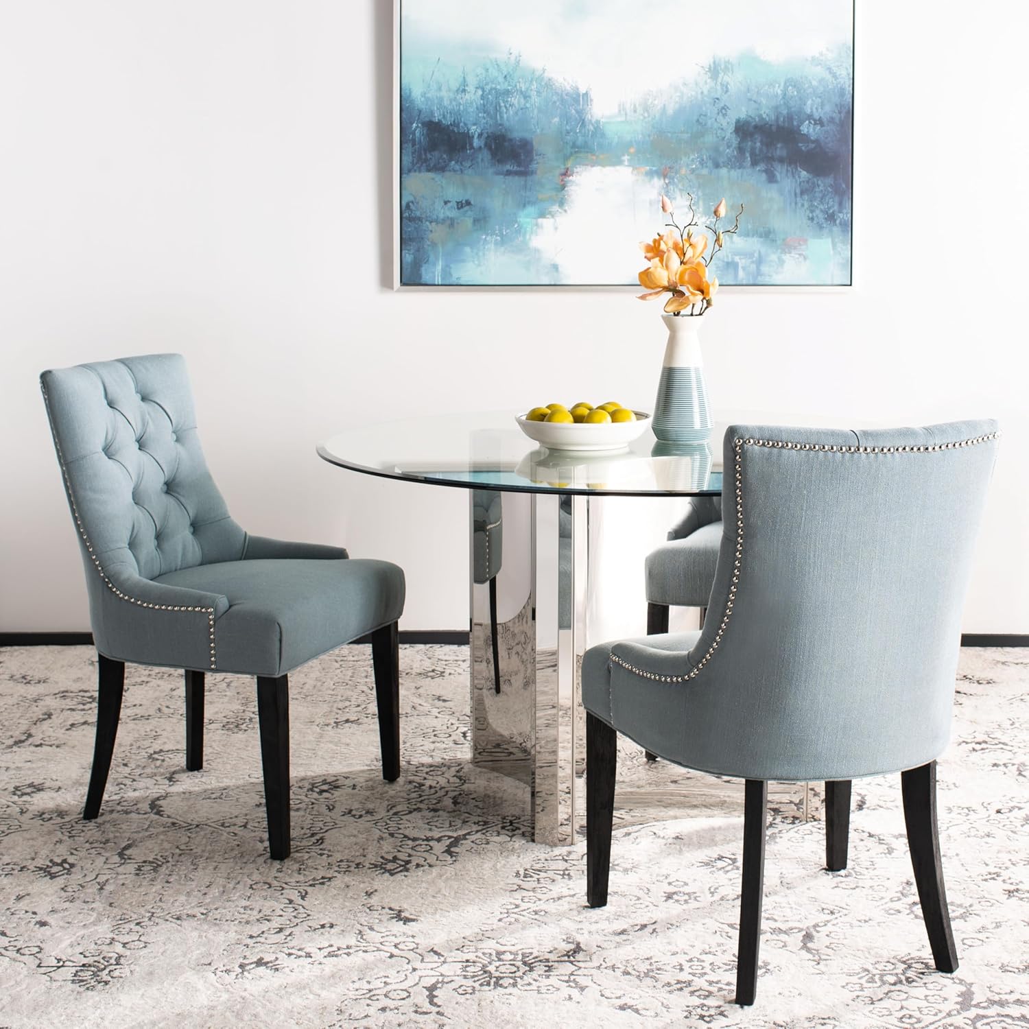 SAFAVIEH Home Collection - Abby Sky Blue Upholstered Dining Chair, Button Tufted Back, Nailhead Trim, Classic Accent Chair (MCR4701N)