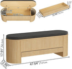 Gyfimoie Shoe Storage Bench with Cushion, Sturdy Entryway Bench Supports 300 lb, Wood Storage Chest with Drawer for Bedroom, 47.64"*17.91 * 13.98" Inches, Shoe Benches for Living Room, Hallway