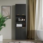 Cozy Castle Kitchen Pantry Cabinet, 75" Tall Wood Storage Cabinet with Doors and Shelves, 4 Doors Open Countertop Utility Hutch Cupboard for Dining Room Living Room Bathroom Furniture, Black