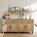 WAMAPT Buffet Cabinet with 4 Doors and 2 Drawers, Large Coffee Bar Table Wood Kitchen Storage Cabinets with Storage Cabinets, Modern Farmhouse Sideboard Credenza for Dining Room, Oak, 68 inch