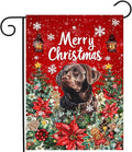 Christmas Chocolate Lab Garden Flag Merry Christmas Labrador Dog Yard Flag for Outside Xmas Flags 12x18 Double Sided Red Poinsettia Garden Flags Winter Porch Outdoor Decor