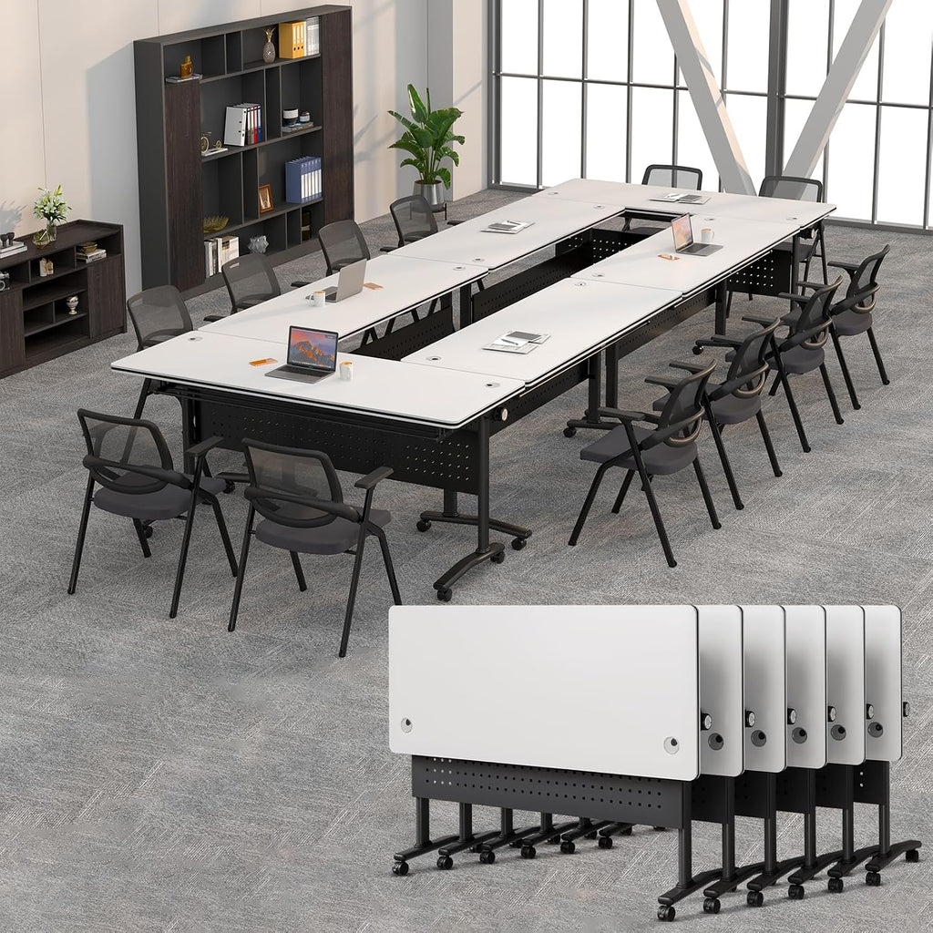 Conference Tables On Wheels,6 Pack Modular Folding Conference Room Table Mobile Meeting Training Table for Office,Modern Rolling Seminar Tables for School,Classroom(70.8" L * 23.6" W *29.5" H, 4)