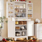 YITAHOME 71" Metal Kitchen Pantry Storage Cabinet with 4 Doors, 4 Adjustable Shelves, 1 Drawer and 8 Door Racks, Tall Freestanding Steel Cupboard for Home Kitchen Living Dining Room, White