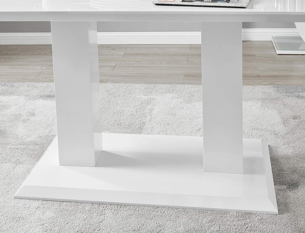 Furniturebox Imperia High Gloss Rectangular Dining Table – Multiple Colors Available - Modern 4-6-Seater Table Only (White, 6 Seater)