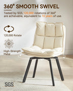 BedsPick 360° Swivel Dining Chair Set of 2 - Faux Leather Upholstered Kitchen Chair, Mid Century Modern Dining Room Chair with Metal Legs for Kithcen/Living Room/Reception/Office, Beige