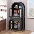 Kitchen Pantry Cabinet with Arched Top, White Storage Cabinet with Adjustable Shelves, Freestanding Cupboard with Drawer and Door Organizers, 70.8H x 31.5W x 15.75D Inches (Black)