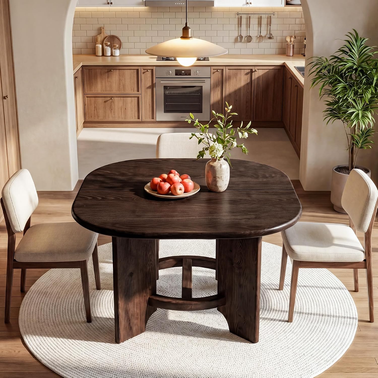 Solid Wood Square Dining Table for 4, 47.24-Inch Farmhouse Kitchen Dinner Table, Sturdy Rustic Dining Room Furniture, Table Only, Walnut