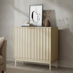 Fluted Cabinet with Storage, Buffet Cabinet Sideboard with 2 Doors, Beige Buffet Storage Accent Cabinets with Adjustable Shelves for Living Room, Entry, Hallway, Kitchen