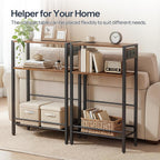 HOOBRO 15.7" Narrow Console Table with Charging Station, 3 Tier Entryway Table for Small Space, Behind Couch Table, Sofa Table, for Entryway, Hallway, Living Room, Rustic Brown and Black BF42UXG01