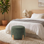 Get Set Style 22 inch Round Ottoman with Wooden Legs, Storage Vanity Stool for Makeup, Upholstered Footrest Stool,Coffee Table for Living Room, Bedroom