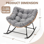 Outdoor Rocking Chair with Thick Cushion, Comfy Rattan Rocker Egg Chair Indoor with Straps, Patio Rocking Chair 450lbs for Garden, Balcony, Lawn, Backyard, Living Room, Bedroom
