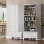 LCAOPC 71" Tall Metal Pantry Storage Cabinet with Drawer and Adjustable Shelves, Freestanding Kitchen Cupboard Storage Cabinet for Kitchen,Dining Room, Living Room, White