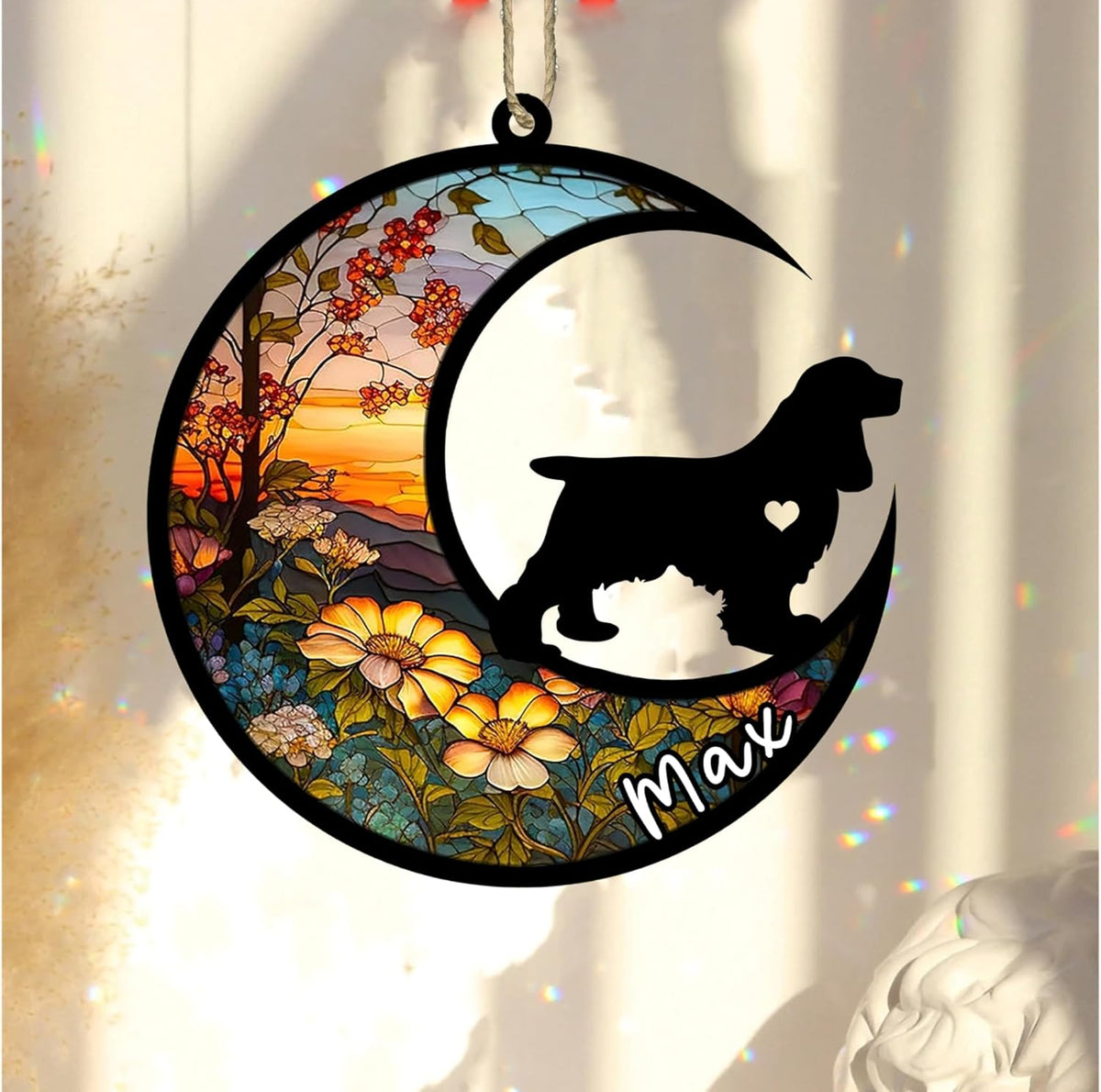 Personalized Dog Memorial, Custom Name Cocker Spaniel Dog Christmas Ornament with Name, Custom Breeds, Pet Loss Light Catcher, Gifts for Lovers Loss of Pet Sympathy on Mothers Day Christmas