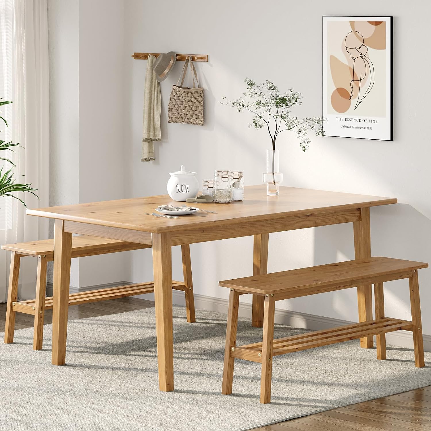 VINGLI Solid Wood Dining Bench 39" Wooden Bench for Entryway, Bedroom, Kitchen & Living Room, with Shoe Rack Storage, Light Brown