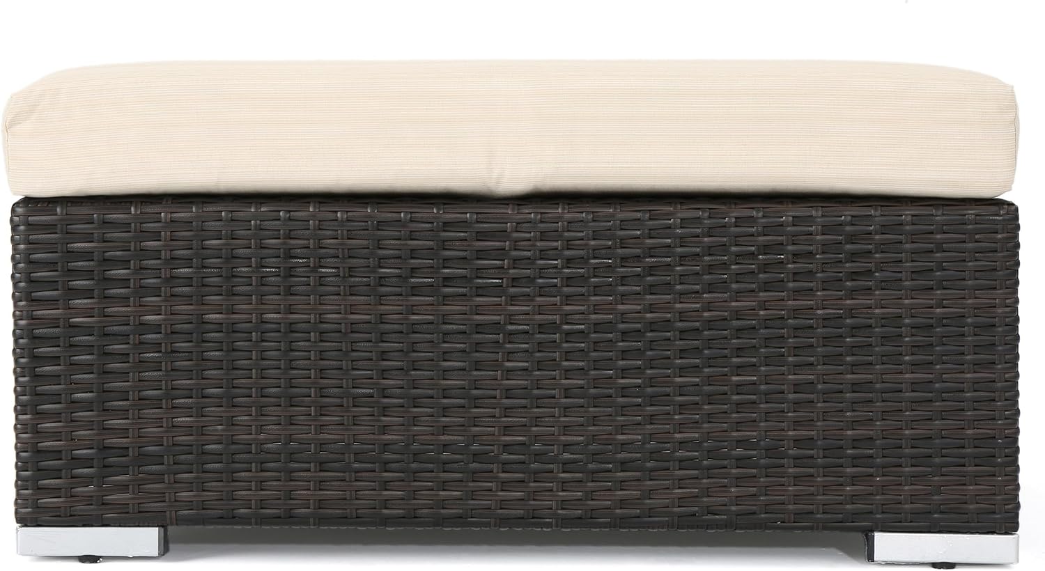 roomfitters Outdoor Wicker Ottoman with Cushion for Stylish Patio Furniture, Versatile Garden Footrest or Extra Seating, Comfortable and Durable, Beige