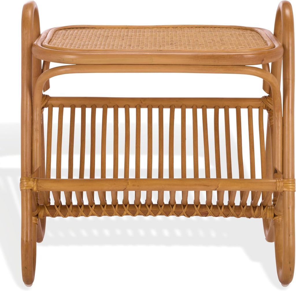 SAFAVIEH Couture Collection - Bayard Natural Rattan Accent Table, Side Table with Magazine Holder, Tropical Coastal Design, Fully Assembled (CWK3017A)
