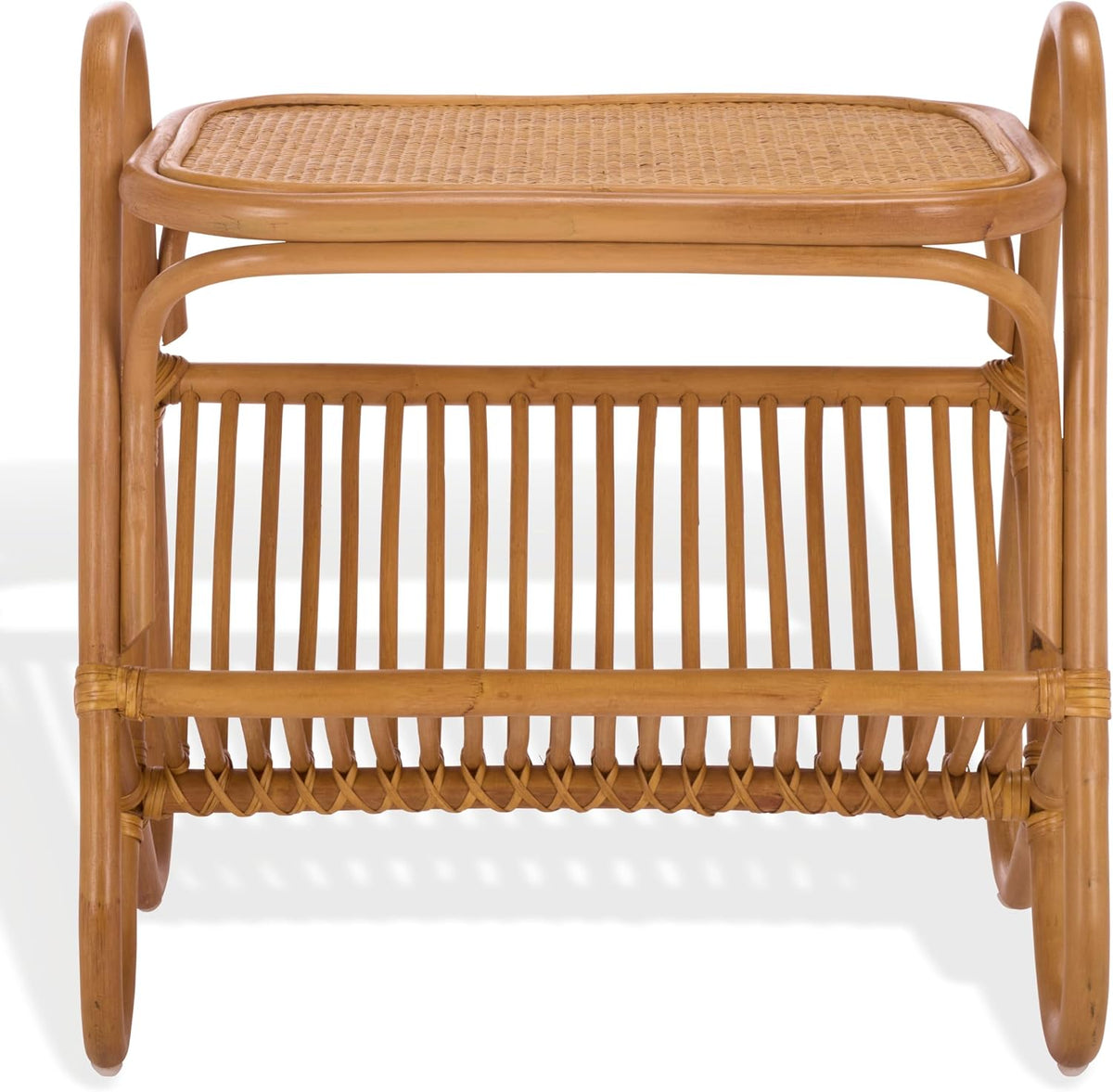 SAFAVIEH Couture Collection - Bayard Natural Rattan Accent Table, Side Table with Magazine Holder, Tropical Coastal Design, Fully Assembled (CWK3017A)