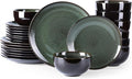 LERATIO Ceramic Dinnerware Sets for 8,Stoneware Plates and Bowls Sets,Handmade Reactive Glaze Dishes Set,Chip Resistant and Scratch Resistant | Oven&Dishwasher & Microwave Safe-Green(24PCS)