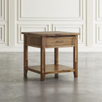 Jofran Acacia Wood Square End Table with Storage, Transitional Rustic Side Table for Living Room Bedroom, Accent Table, Wire Brush Brown