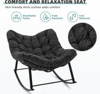Oversized Rocking Chair Indoor, Papasan Rocking Chair Outdoor, Lounge Chair with Cushion, Patio Egg Rocker Chairs, Comfy Reading Chairs for Bedroom, Living Room, Garden, Lawn, Dark Grey
