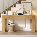 Furologee 60 inch Long Entryway Console Table with Drawers, Farmhouse Sofa Table Behind Couch, Entrance Accent Table for Hallway, Living Room, Foyer, Bedroom, Wooden Thick Tabletop (Natural)