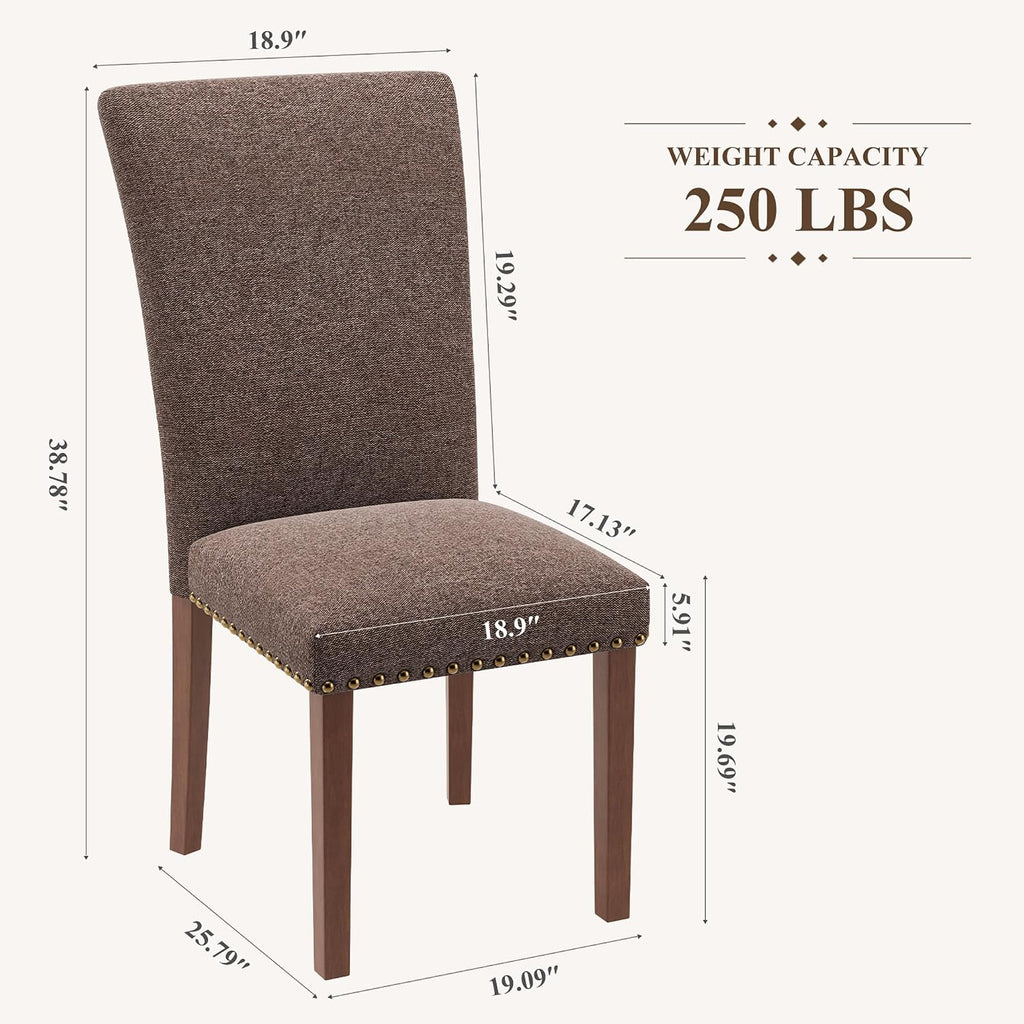 Farmhouse Dining Chairs Set of 6, High Back with Wooden Legs and Nailhead Trim, Modern Fabric Dining Room Chair for Kitchen/Restaurant