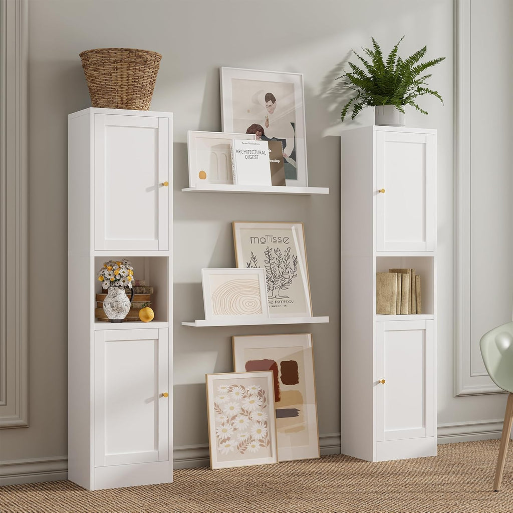 Bevivog Slim Kitchen Pantry Cabinet for Small Space, 67" Tall Narrow Storage Cabinets with Hutch and 3 Adjustable Shelves, Freestanding Tall Slim Bathroom Storage Cabinet