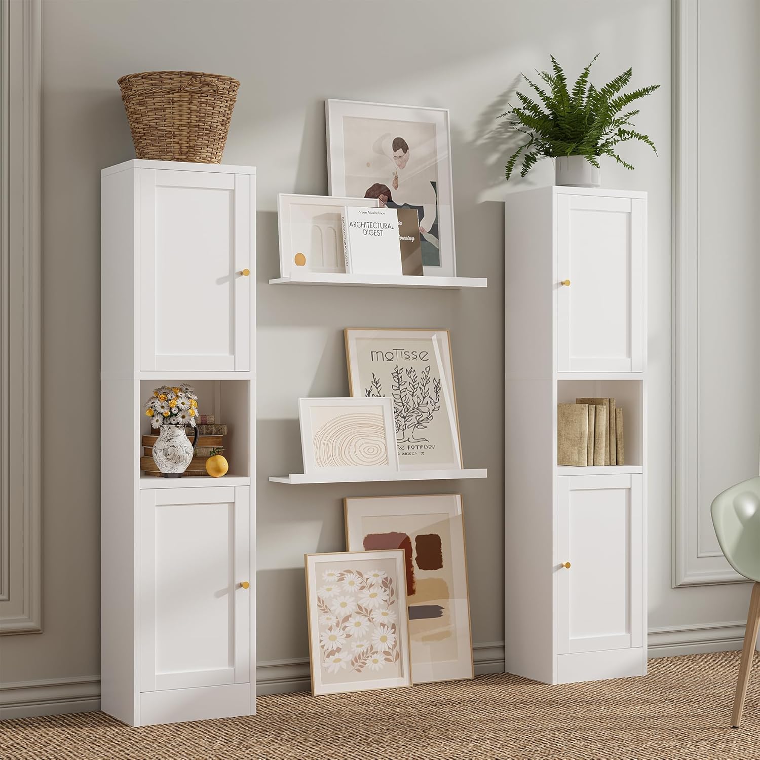 Bevivog Slim Kitchen Pantry Cabinet for Small Space, 67" Tall Narrow Storage Cabinets with Hutch and 3 Adjustable Shelves, Freestanding Tall Slim Bathroom Storage Cabinet