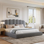 King Size Cloud Bed Frame with Headboard, Upholstered Platform Bed with Velvet Finish, Sturdy Metal Slat Support, Noise-Free, No Box Spring Needed, Grey
