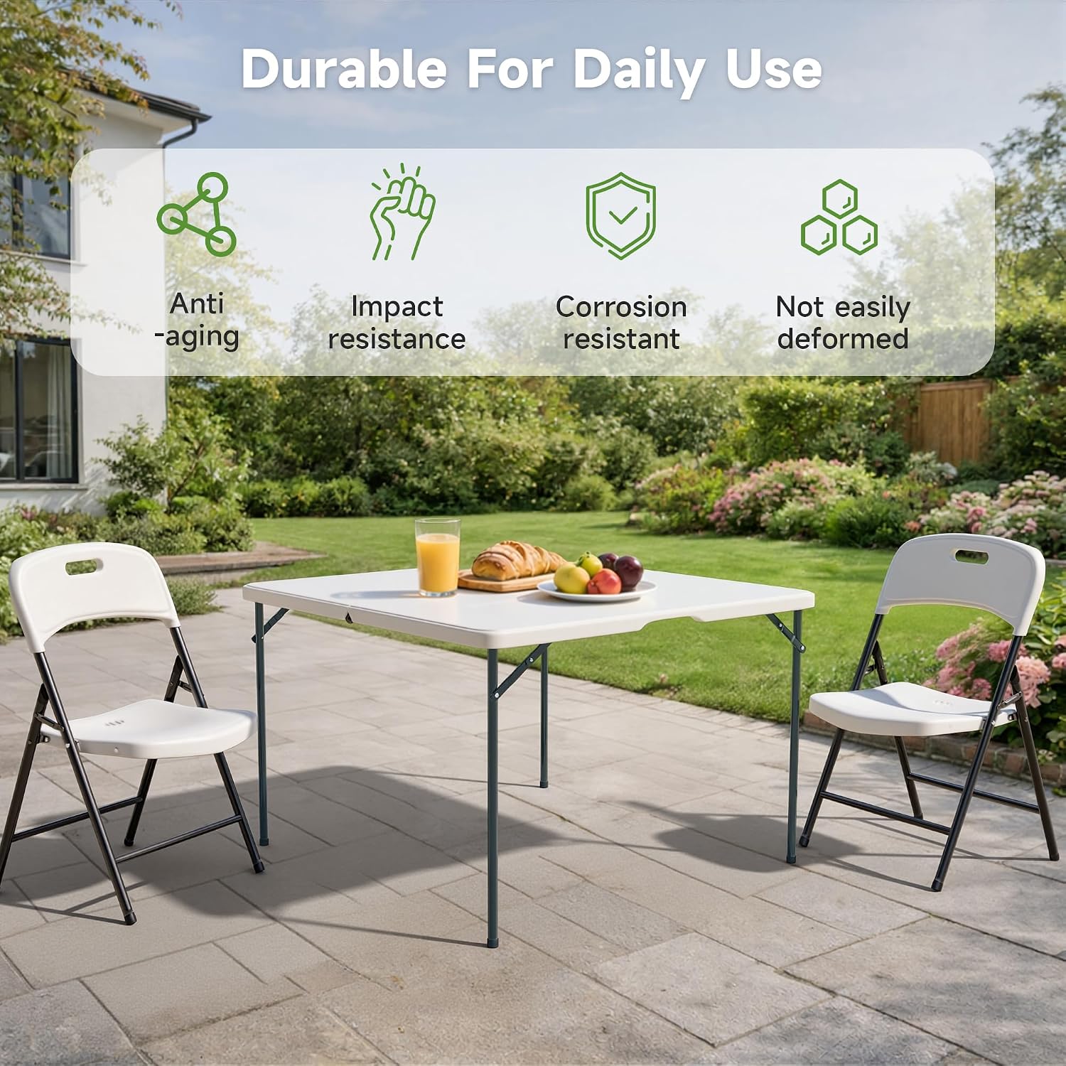 3 ft Square Folding Card Table, Portable Folding Table with Carrying Handle, Heavy Duty 400 lbs Capacity, Ideal for Dining, Camping, Picnic, Party