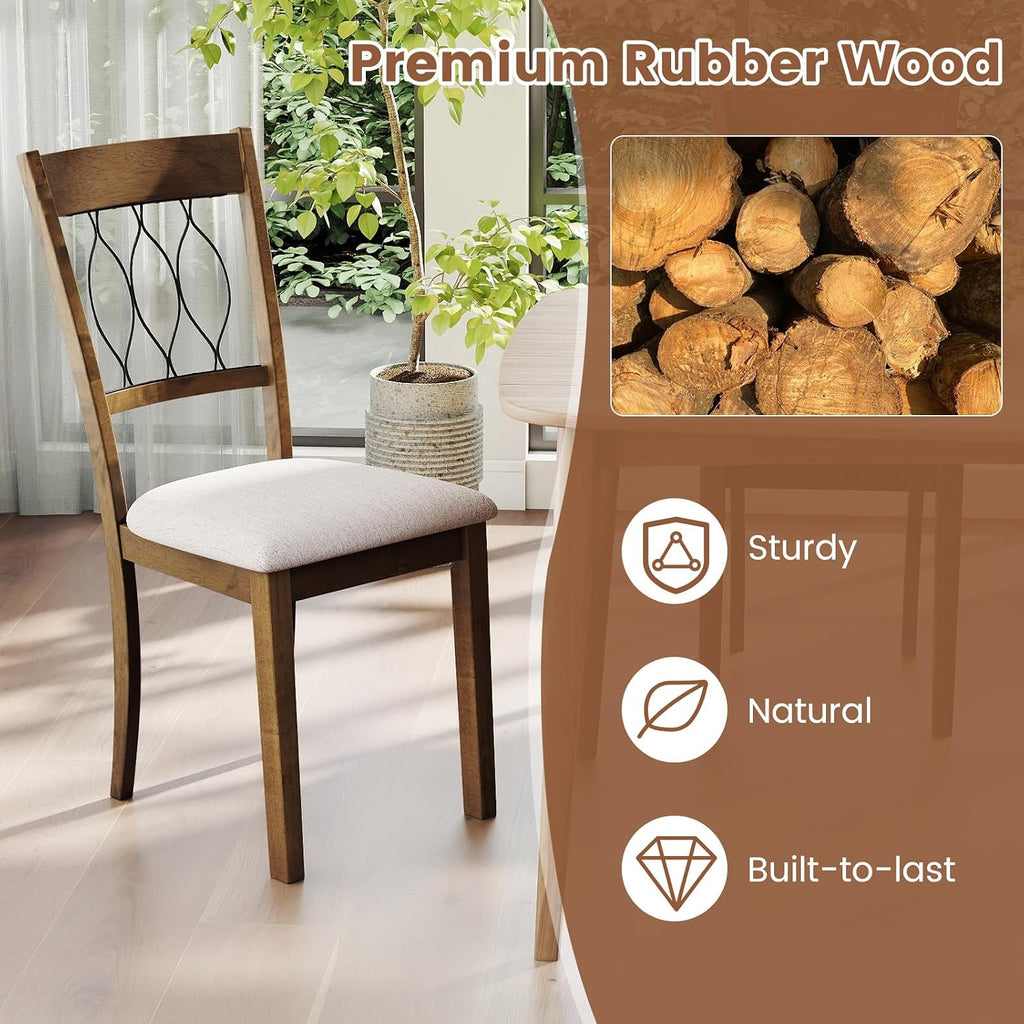 Giantex Dining Chairs Set of 4, Fabric Upholstered Armless Kitchen Chairs w/Hollowed Backrest, Padded Seat, Rubber Wood Frame, Farmhouse Side Chairs for Living Room Restaurant, Rustic Brown